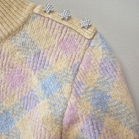 NWOT Zara multicoloured, pastel diamond checkered print wool blend sweater, M - Picture 8 of 8